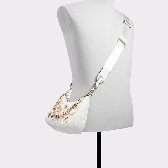 LIMITED EDITION Shoulder bag with gold chain detail and graphic pins NWT - Picture 6 of 15